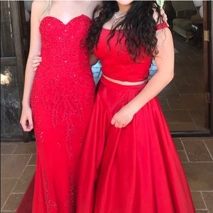 Red two piece prom dress